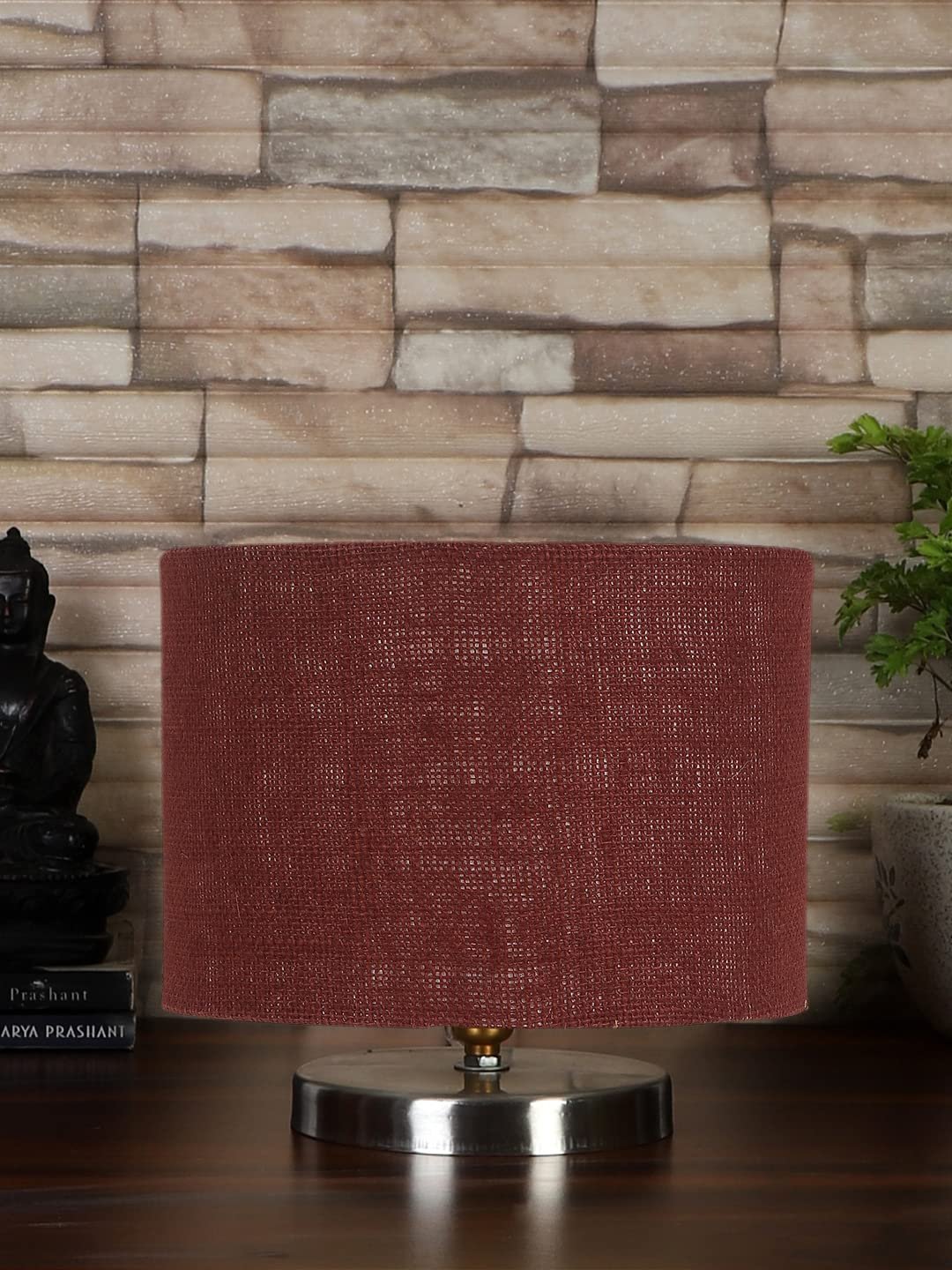 Maroon Jute Table lamp with Steel Base