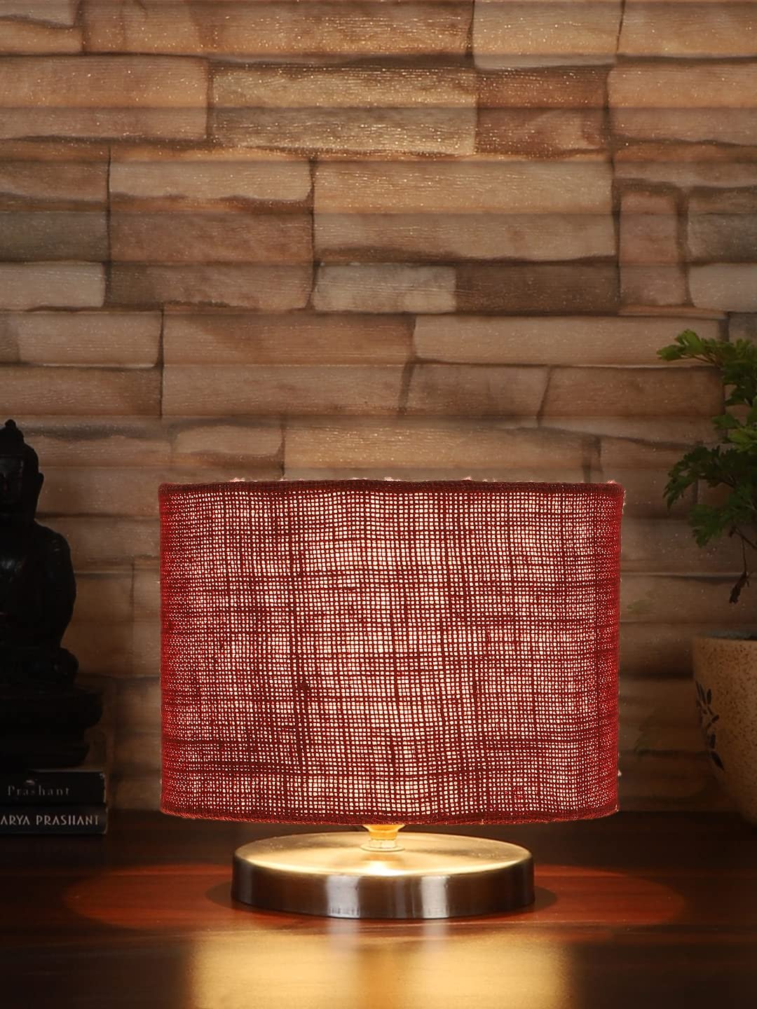 Maroon Jute Table lamp with Steel Base