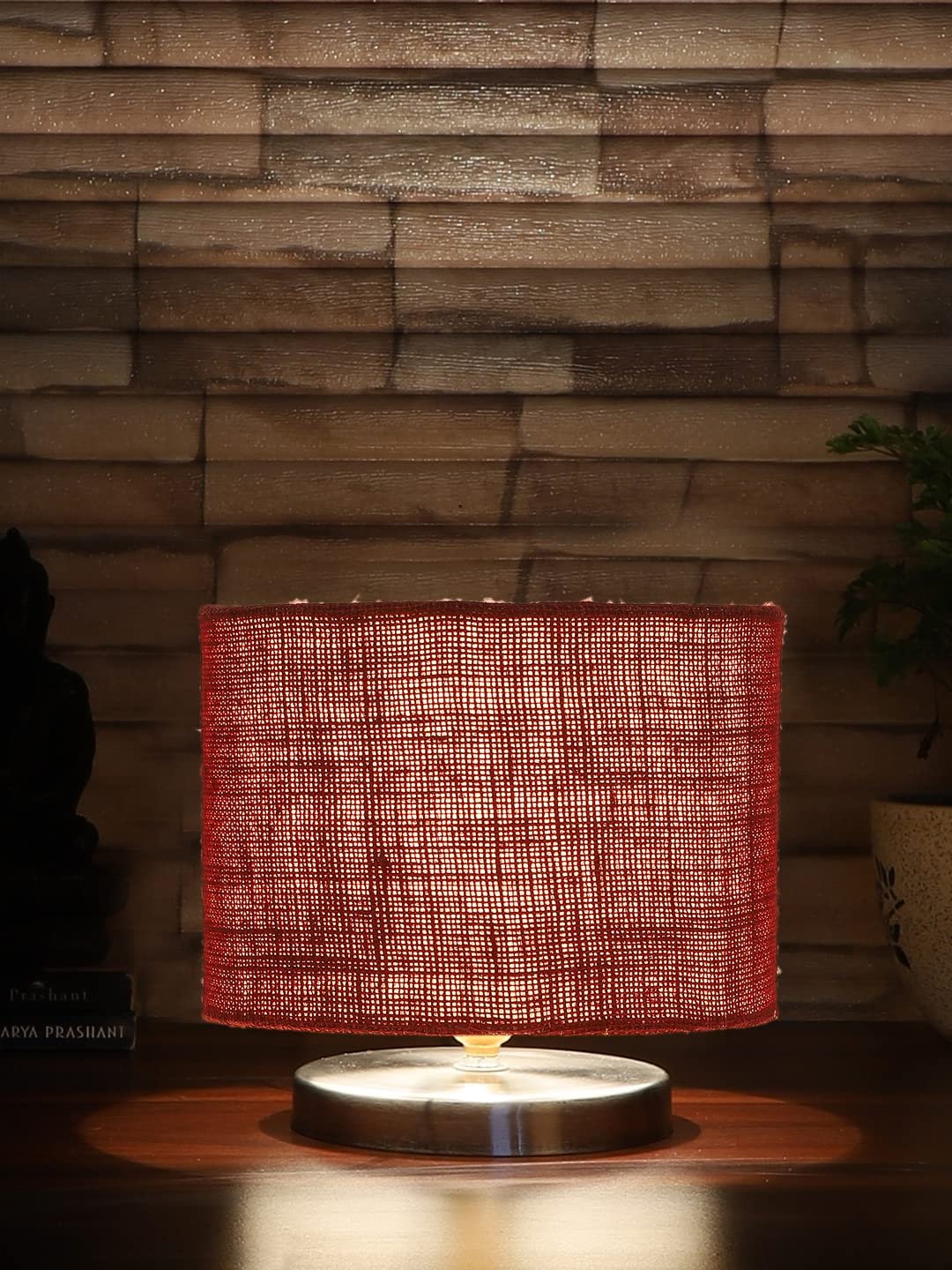 Maroon Jute Table lamp with Steel Base
