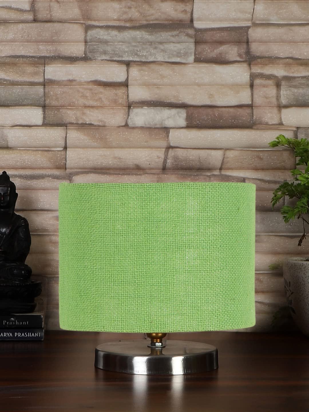 Green Jute Table Lamp with Steel Base