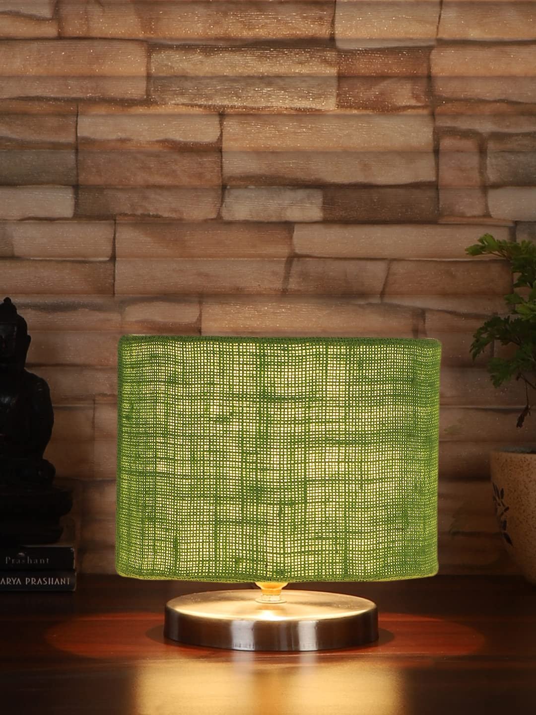 Green Jute Table Lamp with Steel Base