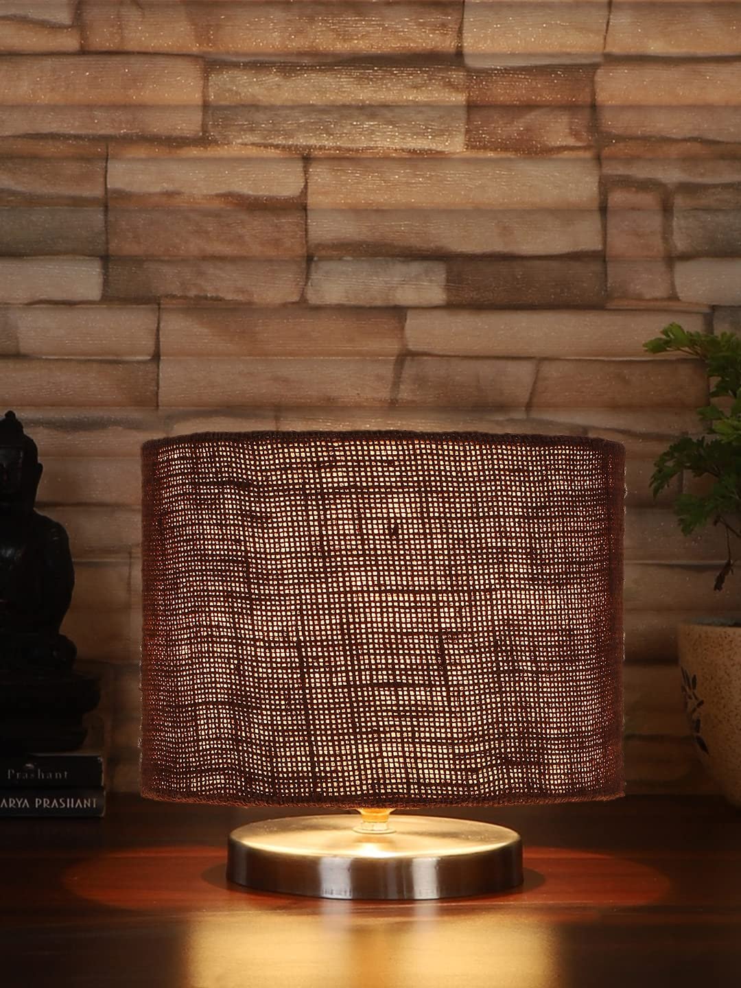 Brown Jute Table Lamp with Steel Base