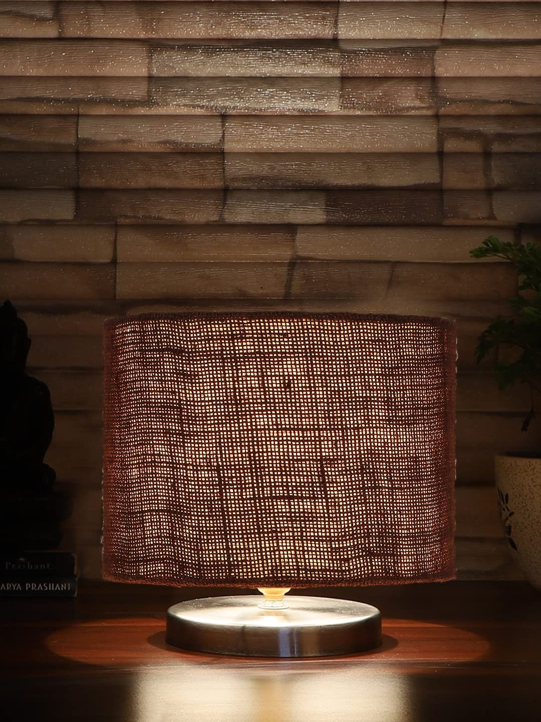 Brown Jute Table Lamp with Steel Base