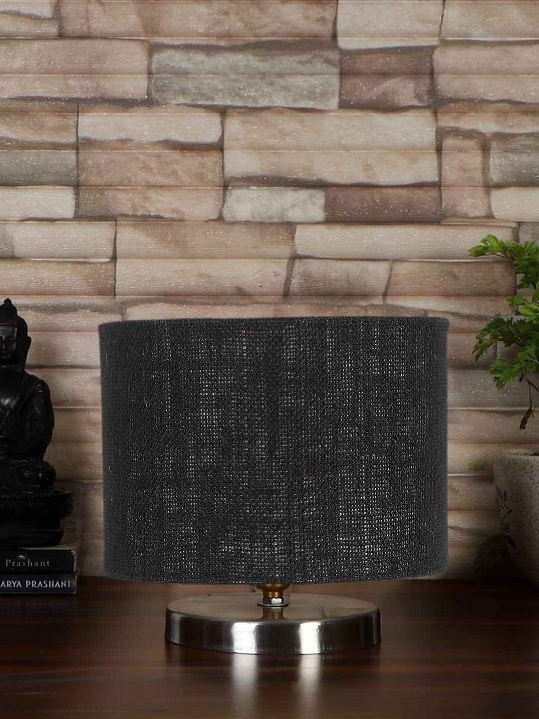 Black Jute Table Lamp with Steel Base