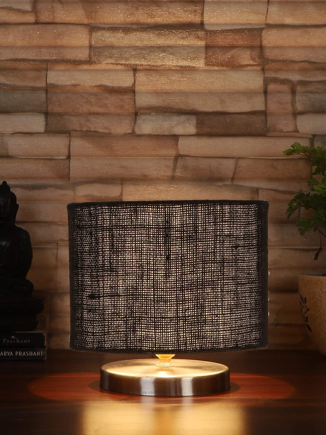 Black Jute Table Lamp with Steel Base