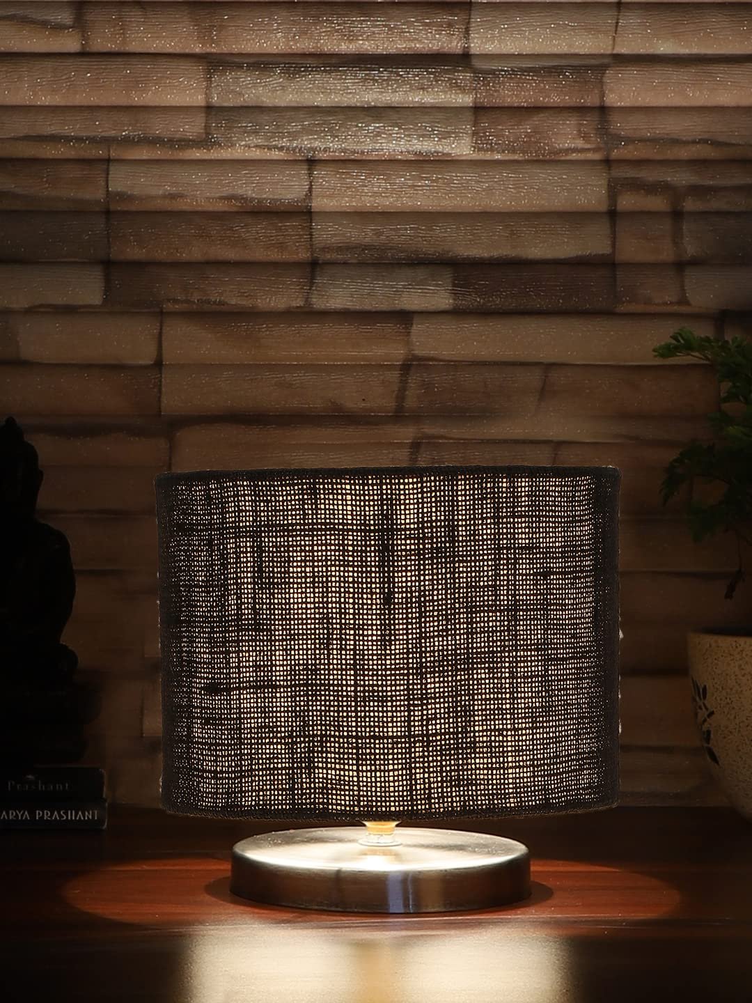 Black Jute Table Lamp with Steel Base