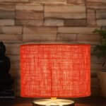 Orange Jute Table Lamp with Steel Base