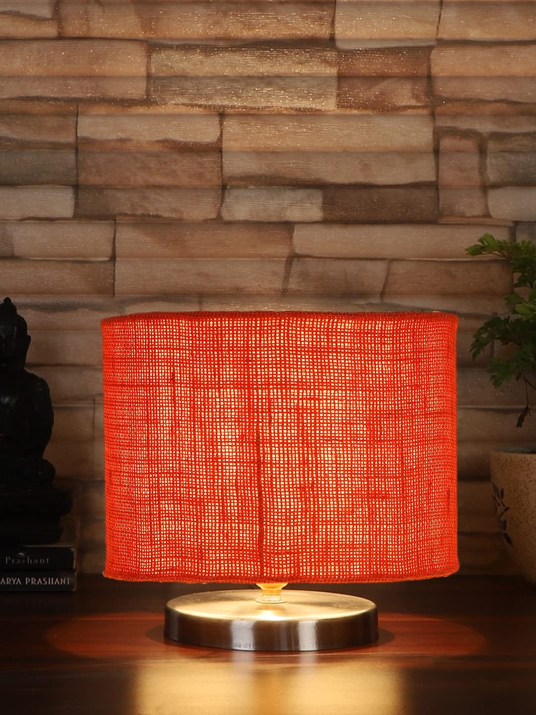 Orange Jute Table Lamp with Steel Base