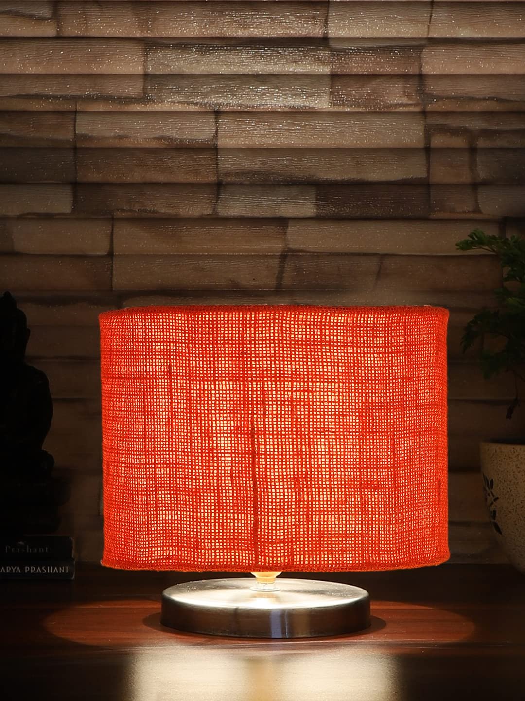 Orange Jute Table Lamp with Steel Base