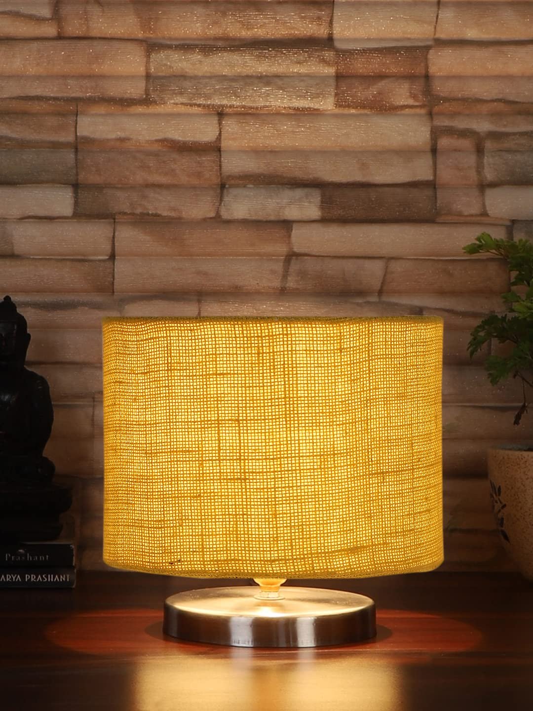 Yellow Jute Table Lamp with Steel Base
