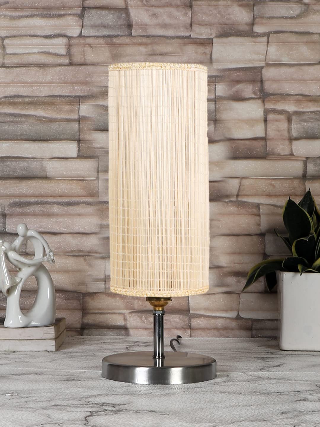Round Bamboo Table lamp with Steel Base -38