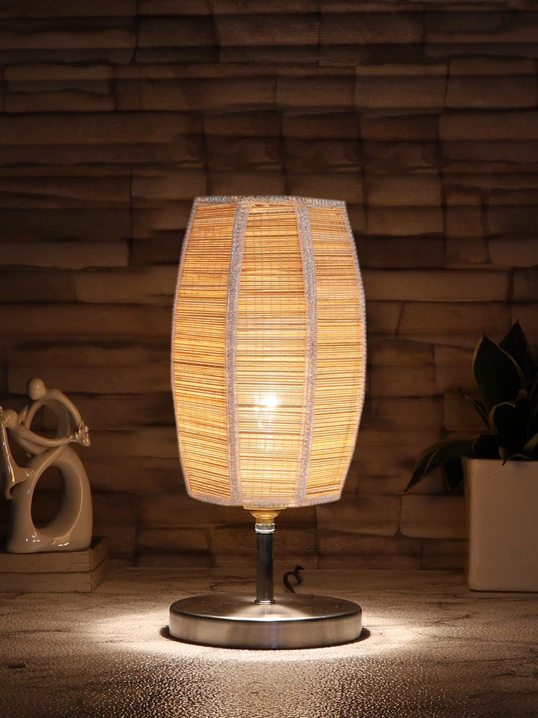 Dholak Bamboo Table lamp with Steel Base =-39