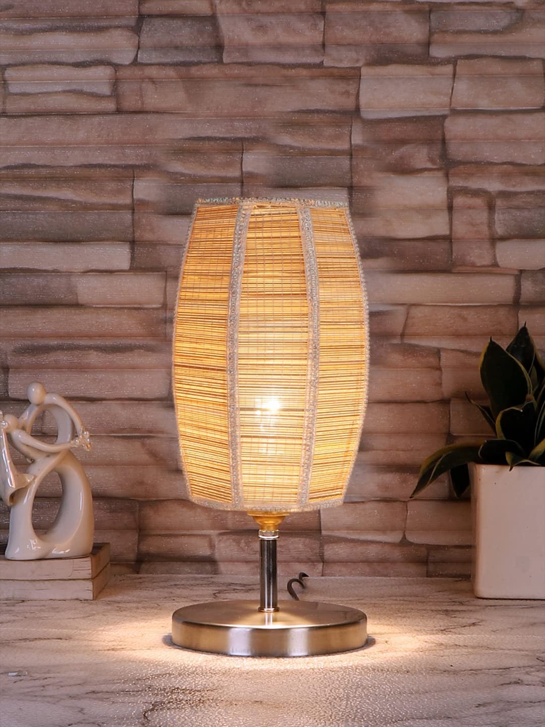Dholak Bamboo Table lamp with Steel Base =-39