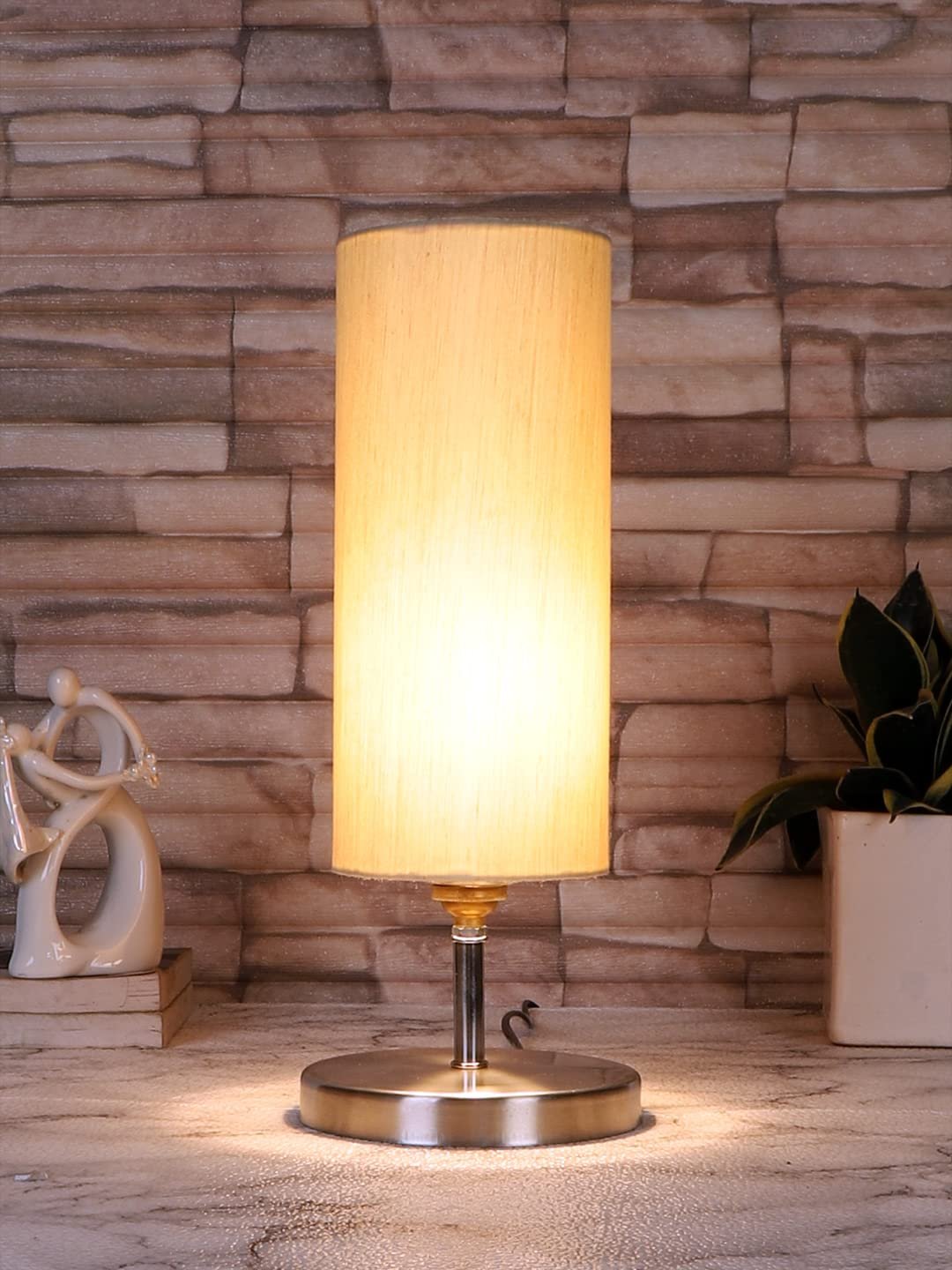 Off-White Cotton Table lamp with Steel Base -41