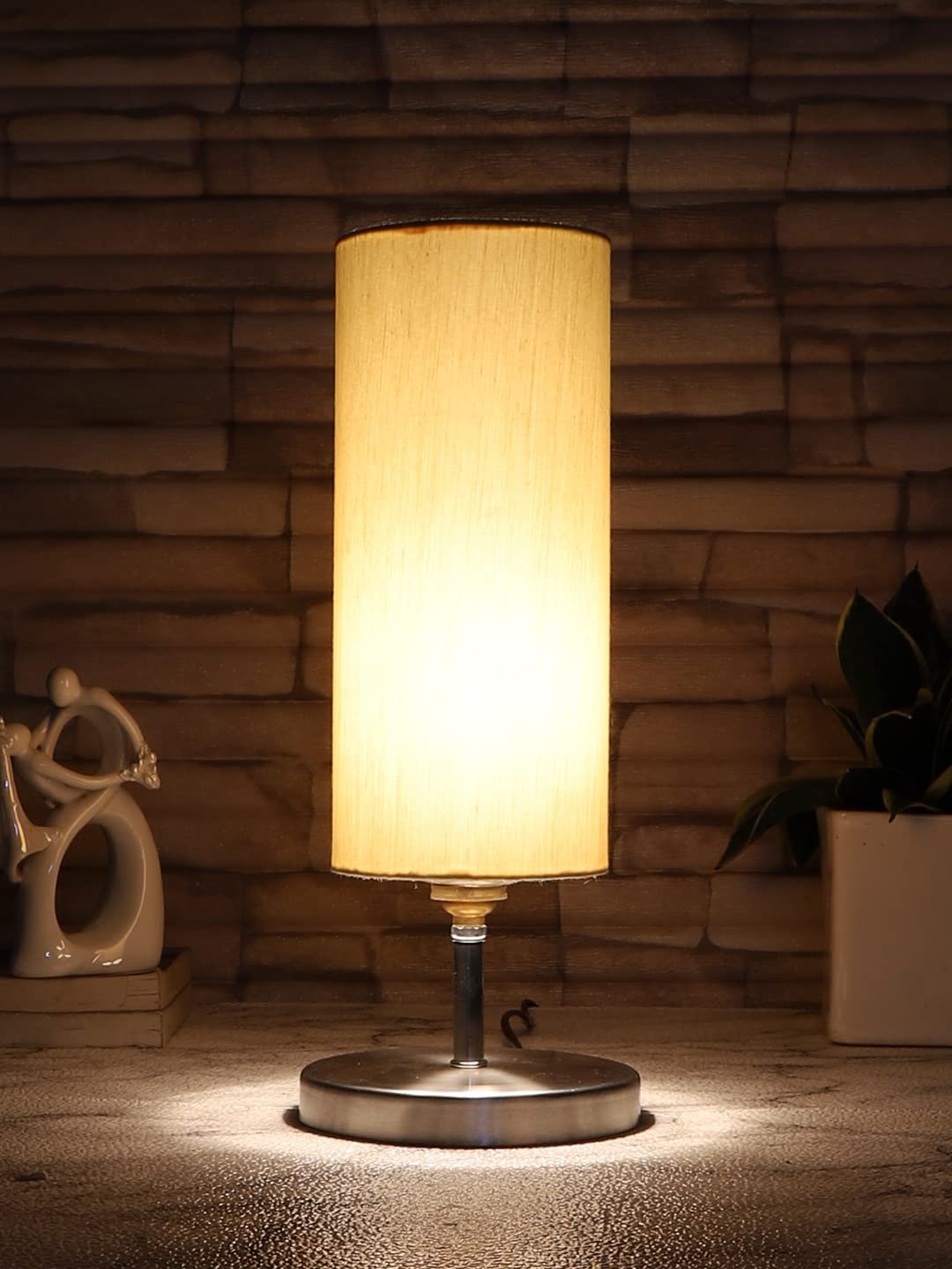 Off-White Cotton Table lamp with Steel Base -41