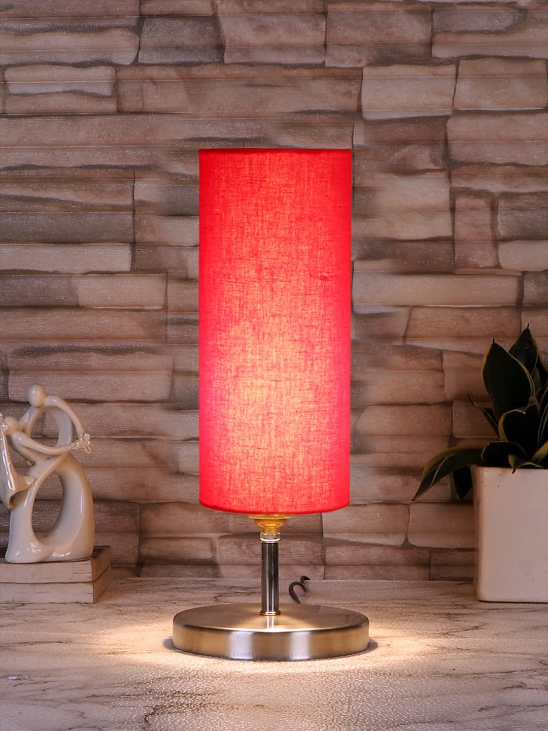 Red Cotton Table lamp with Steel Base -43