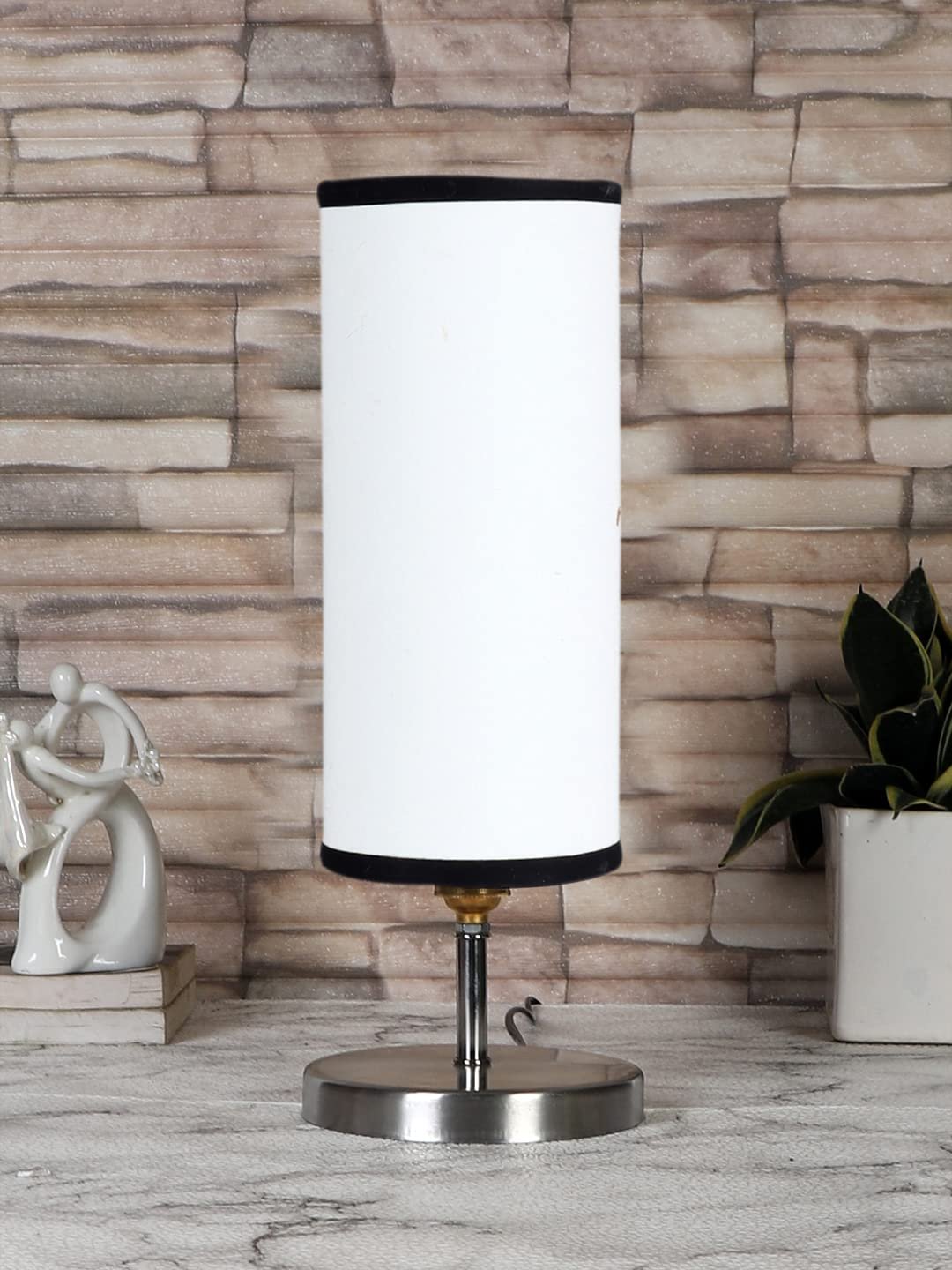 White & Black Cotton Table lamp with Steel Base -46