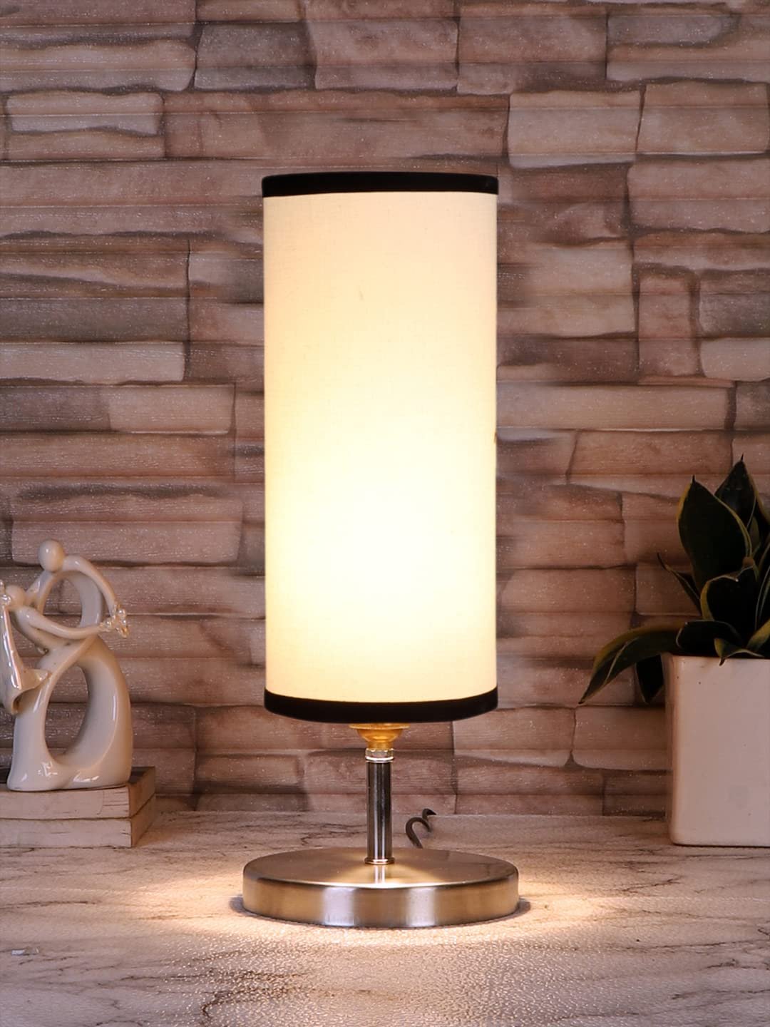 White & Black Cotton Table lamp with Steel Base -46