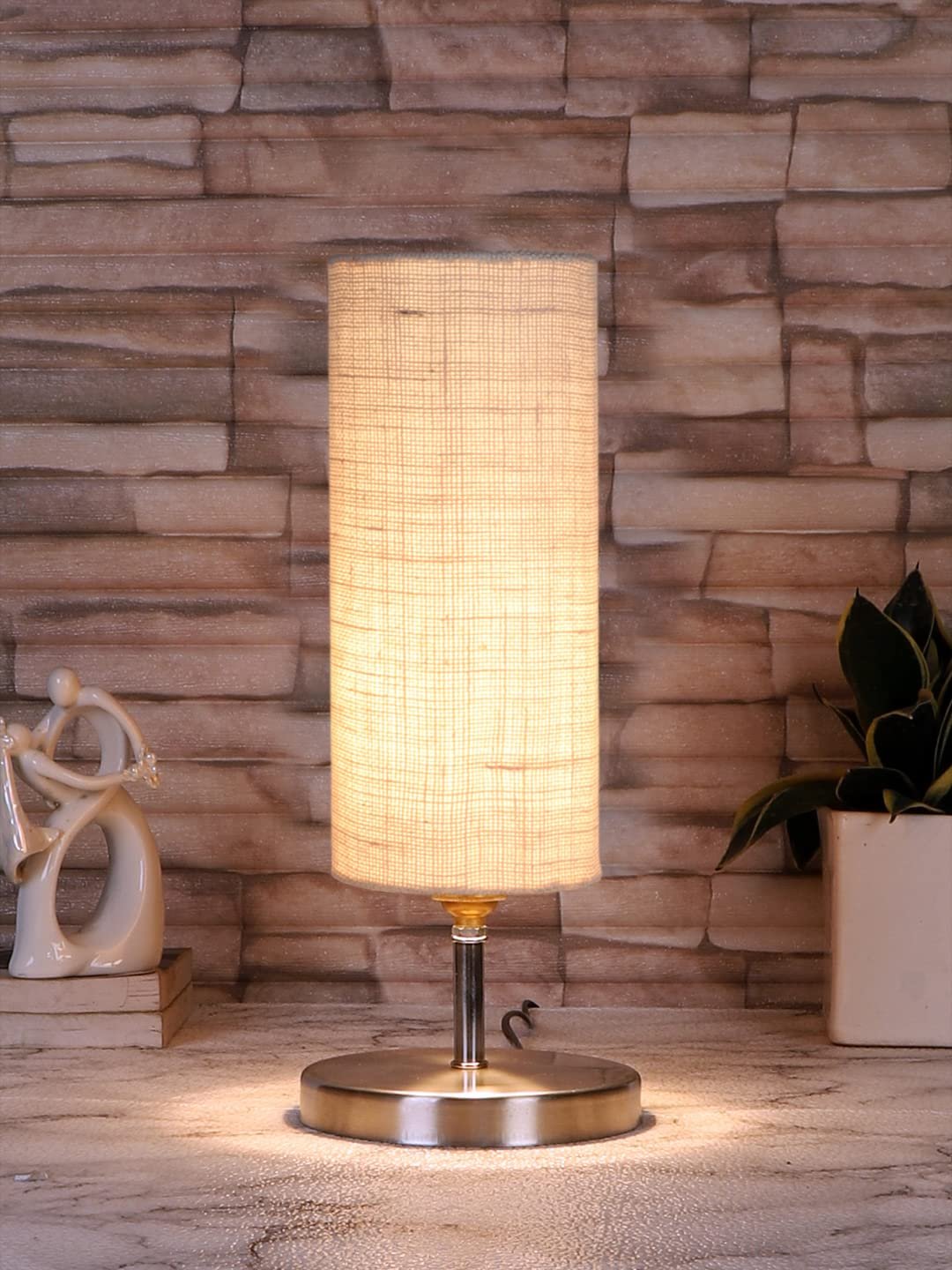White Jute Table lamp with Steel Base -49