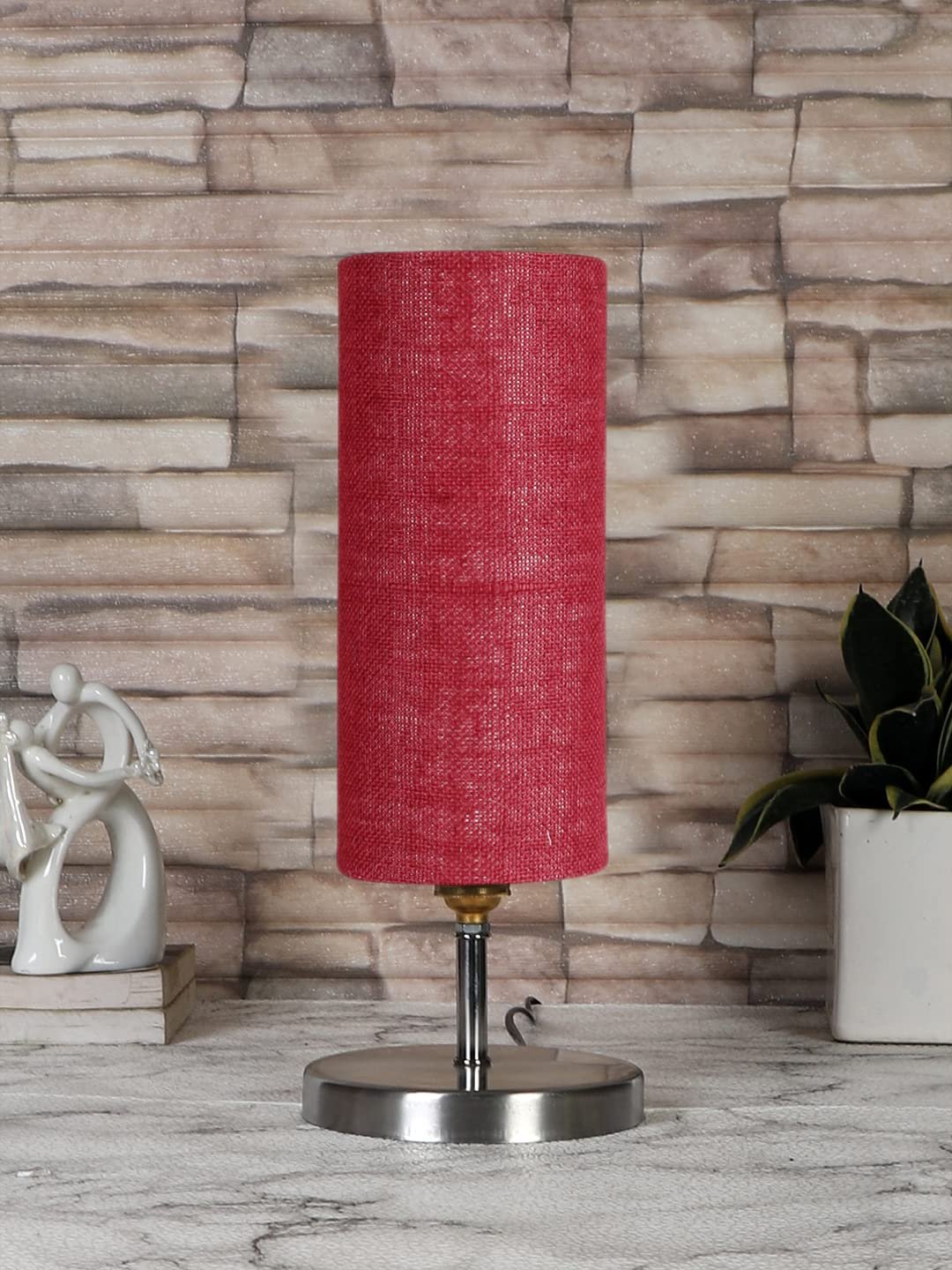 Maroon Jute Table lamp with Steel Base -51 (Size : 5x5x14)