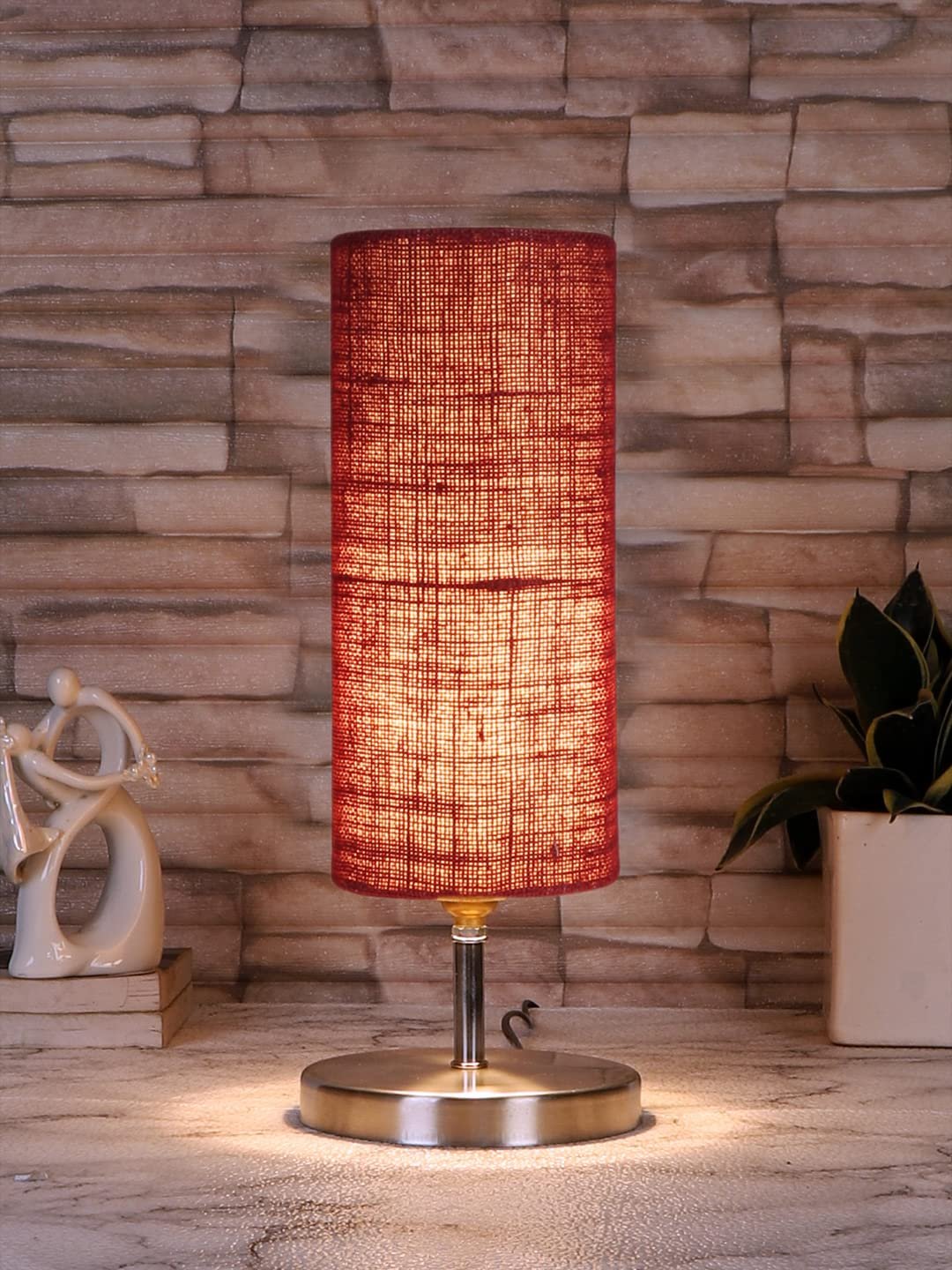 Maroon Jute Table lamp with Steel Base -51 (Size : 5x5x14)