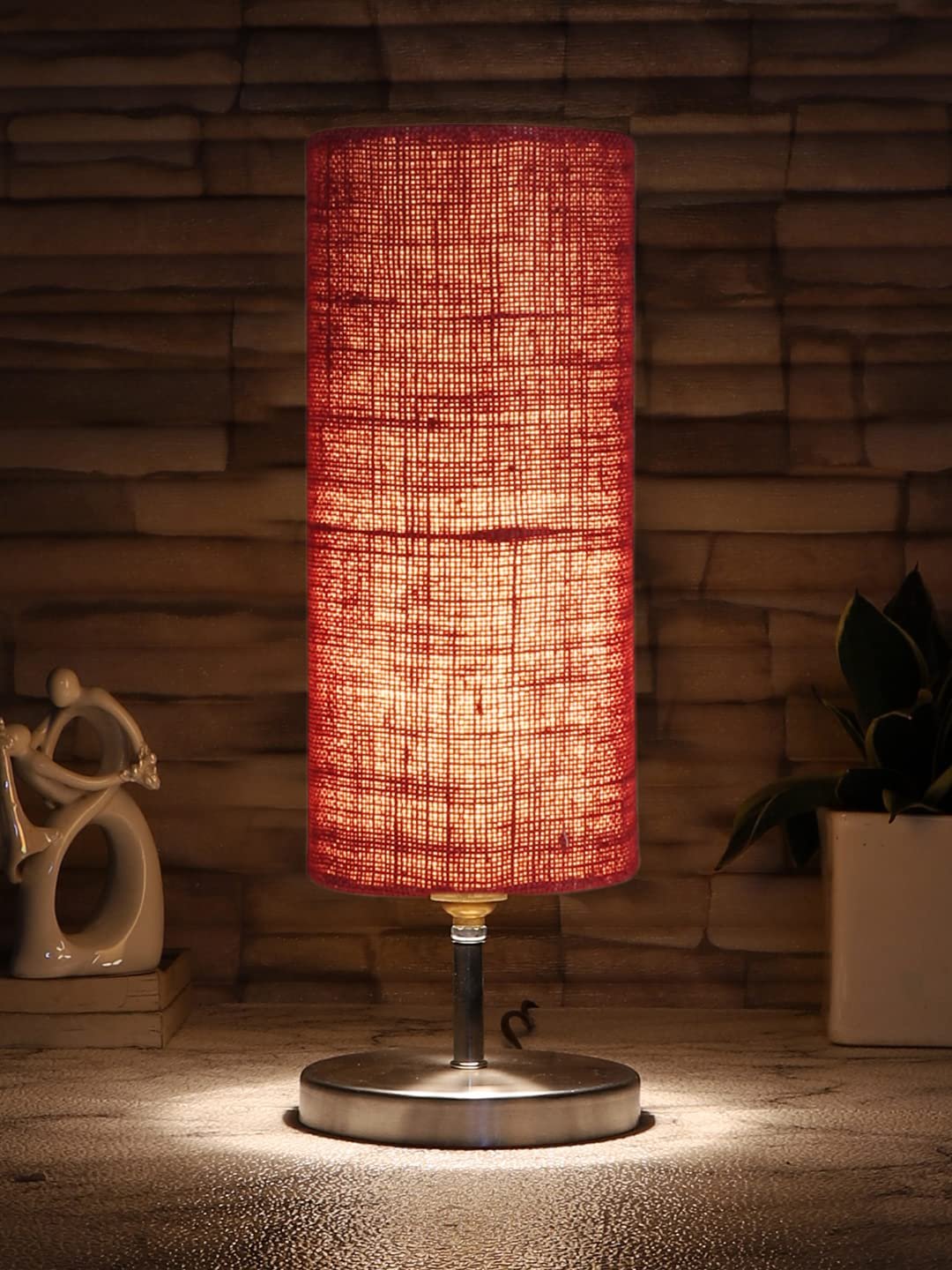 Maroon Jute Table lamp with Steel Base -51 (Size : 5x5x14)