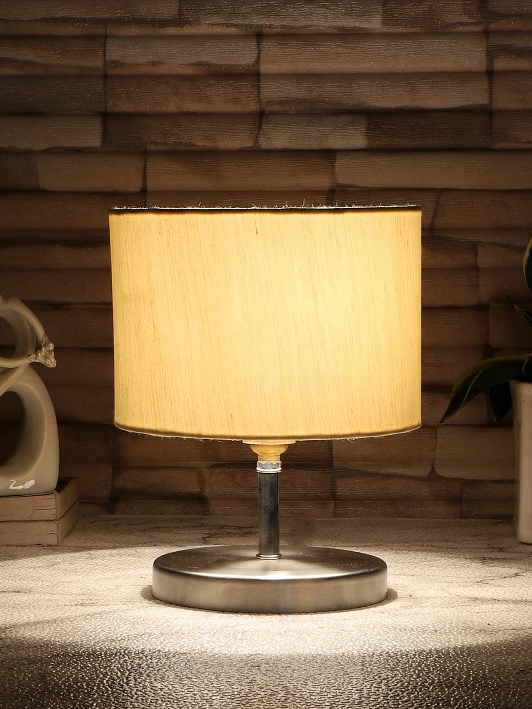 Off-White Cotton Table lamp with Steel Base -57