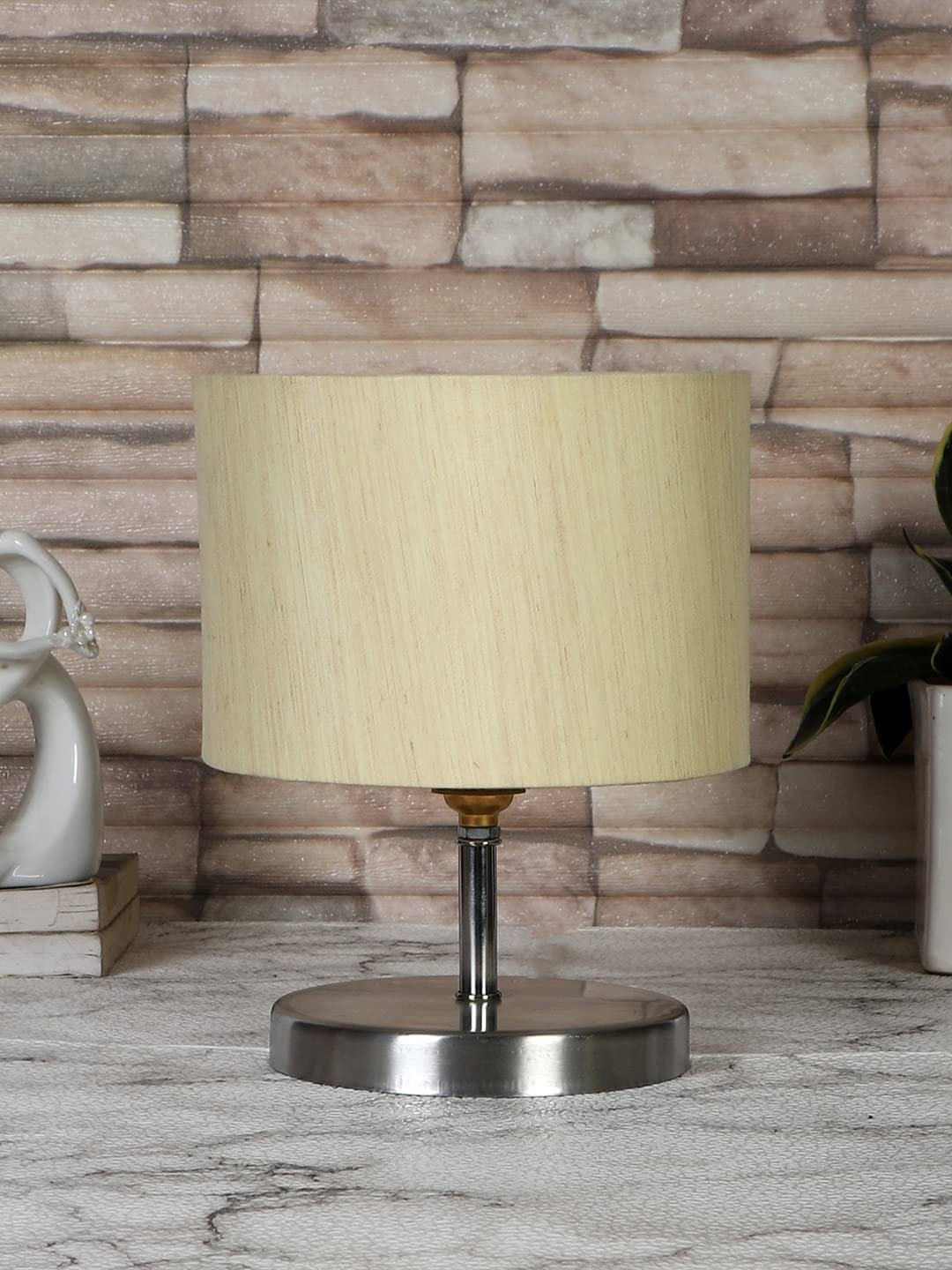Off-White Cotton Table lamp with Steel Base -57