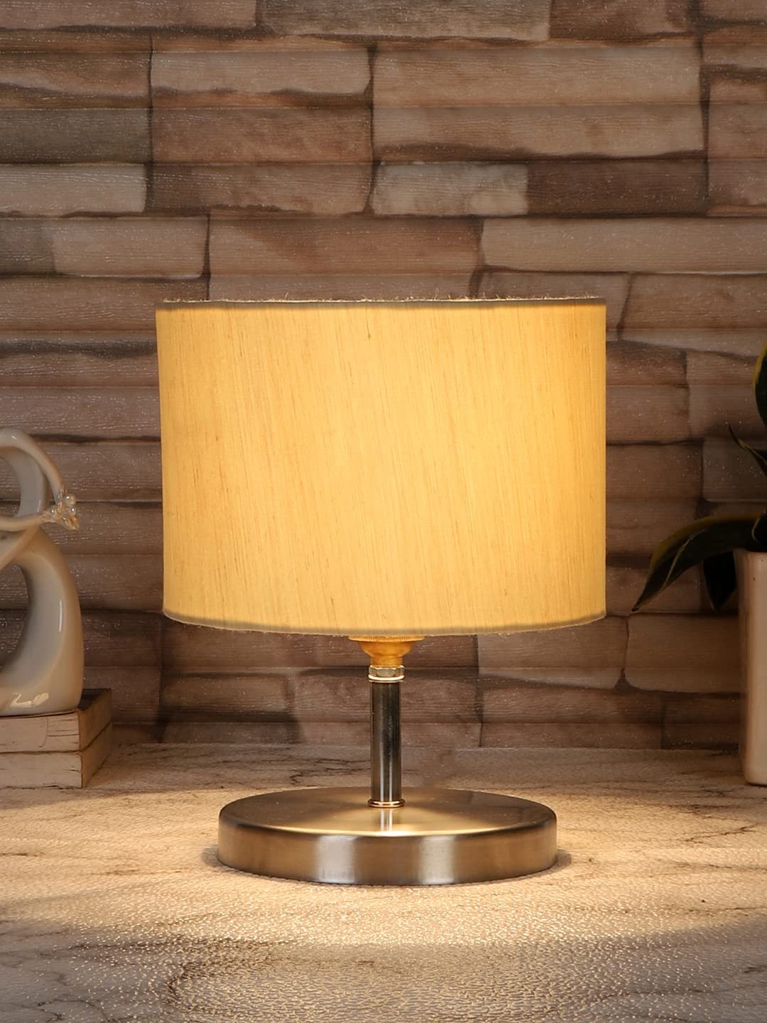 Off-White Cotton Table lamp with Steel Base -57