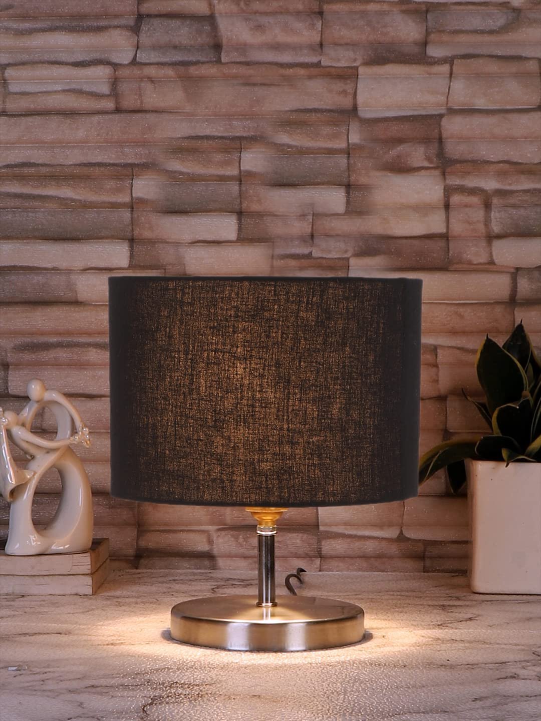 Black Cotton Table lamp with Steel Base -58