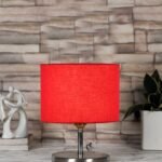 Red Cotton Table lamp with Steel Base -59