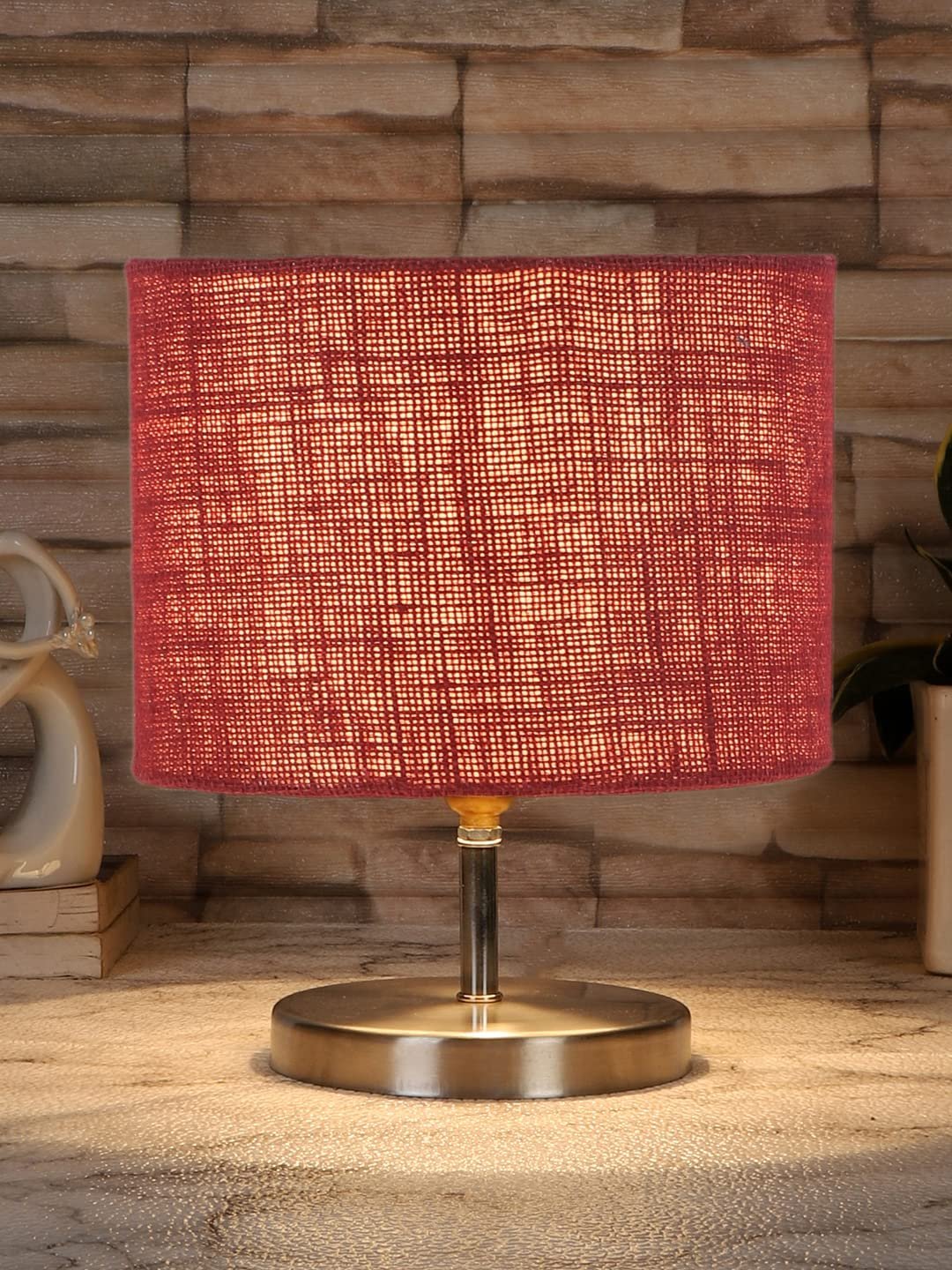 Maroon Jute Table lamp with Steel Base -67