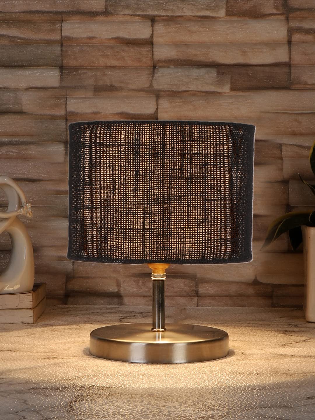 Black Jute Table Lamp with Steel Base -74