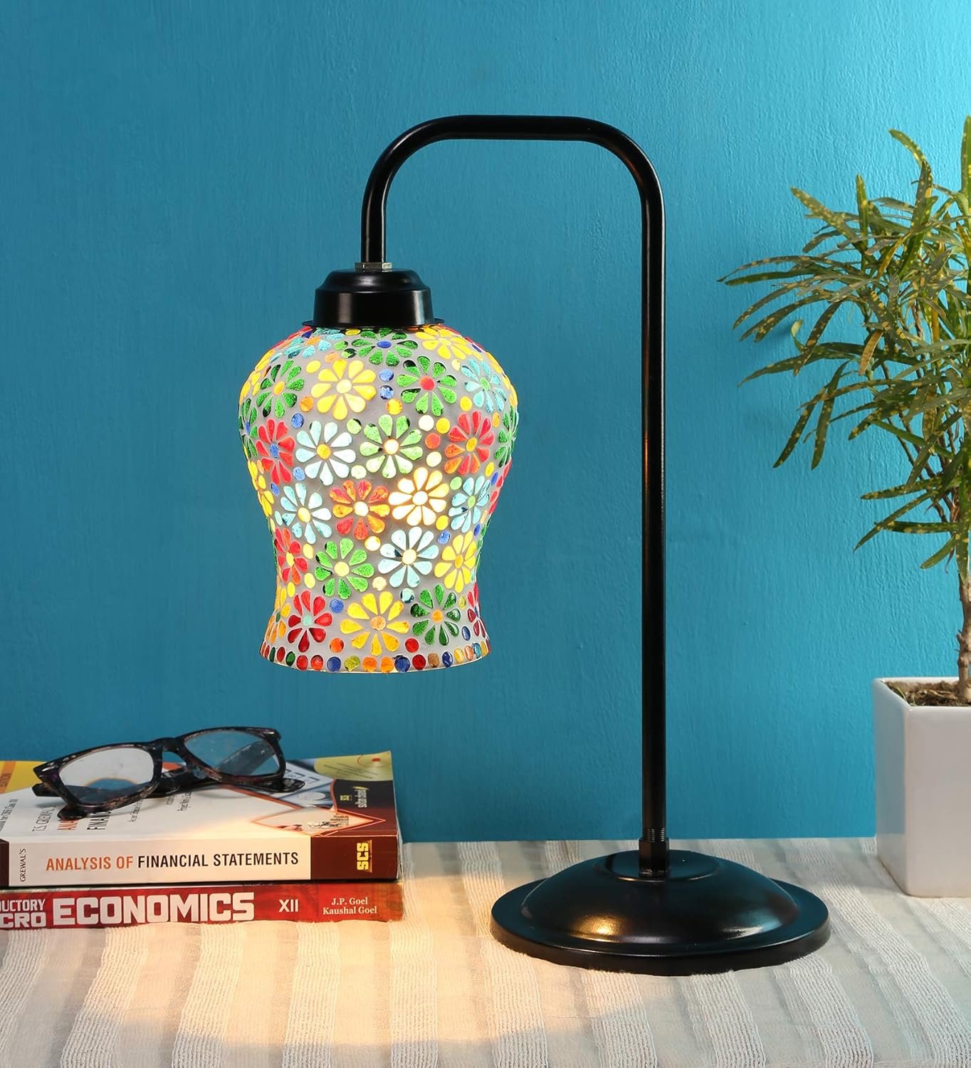Mosaic Multicolor Glass Table LAMP with Black Base