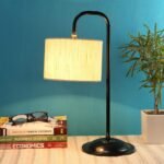 Off White Cotton Table LAMP with Black Base