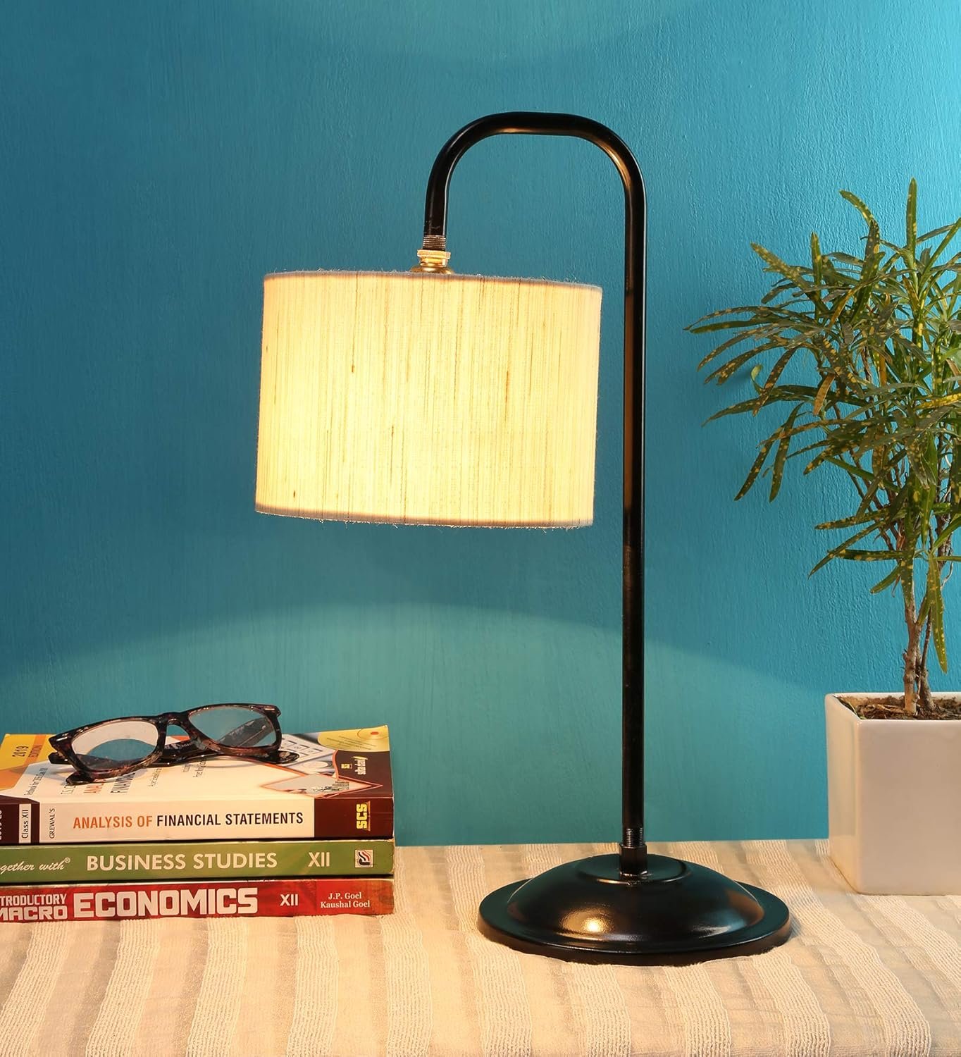 Off White Cotton Table LAMP with Black Base