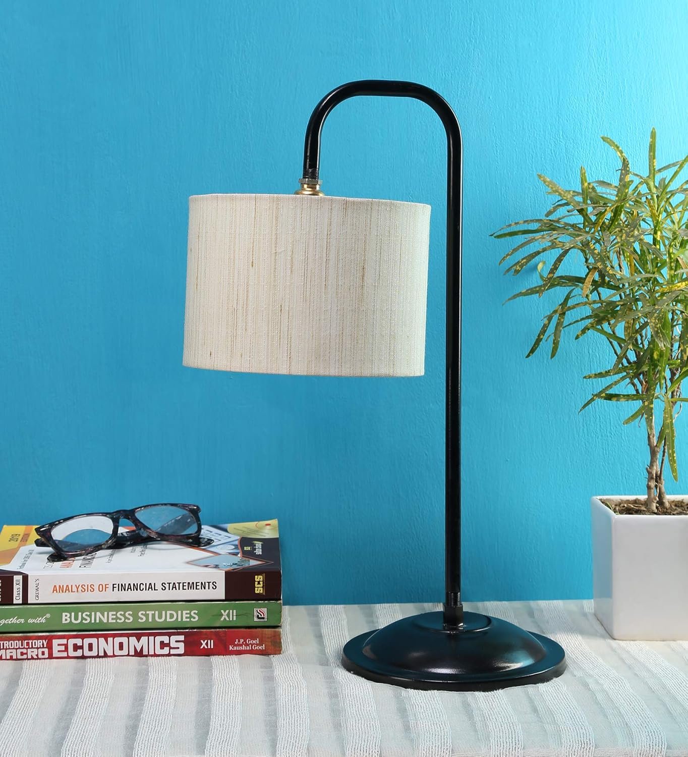 Off White Cotton Table LAMP with Black Base