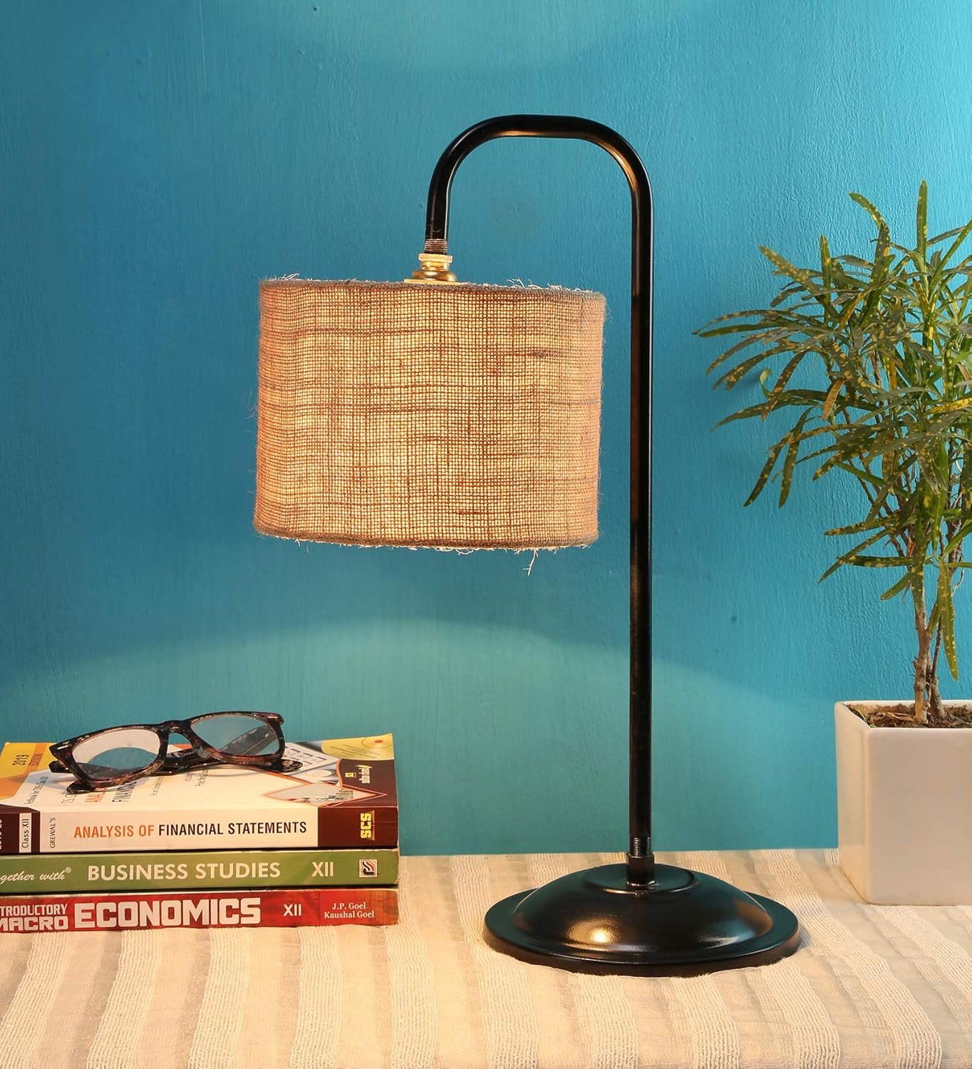 Beige Jute Table LAMP with Black Base