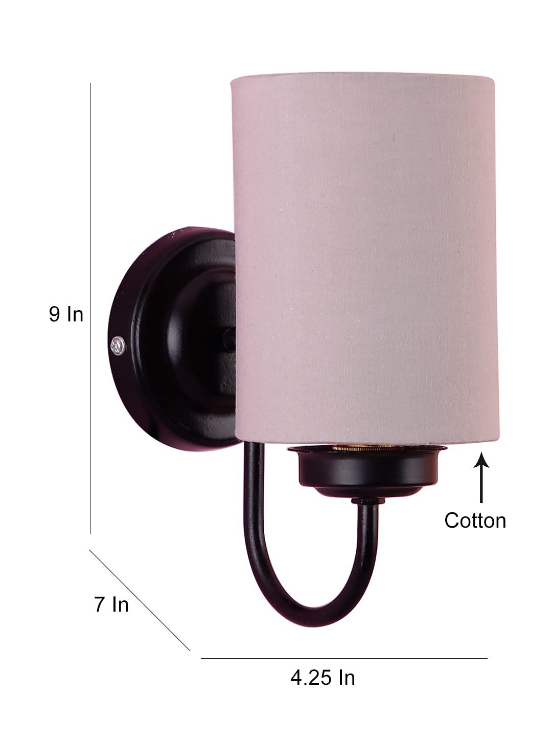 Grey Cotton Wall Mounted lamp with Black Base