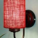 Maroon Jute Wall Mounted lamp with Black Base