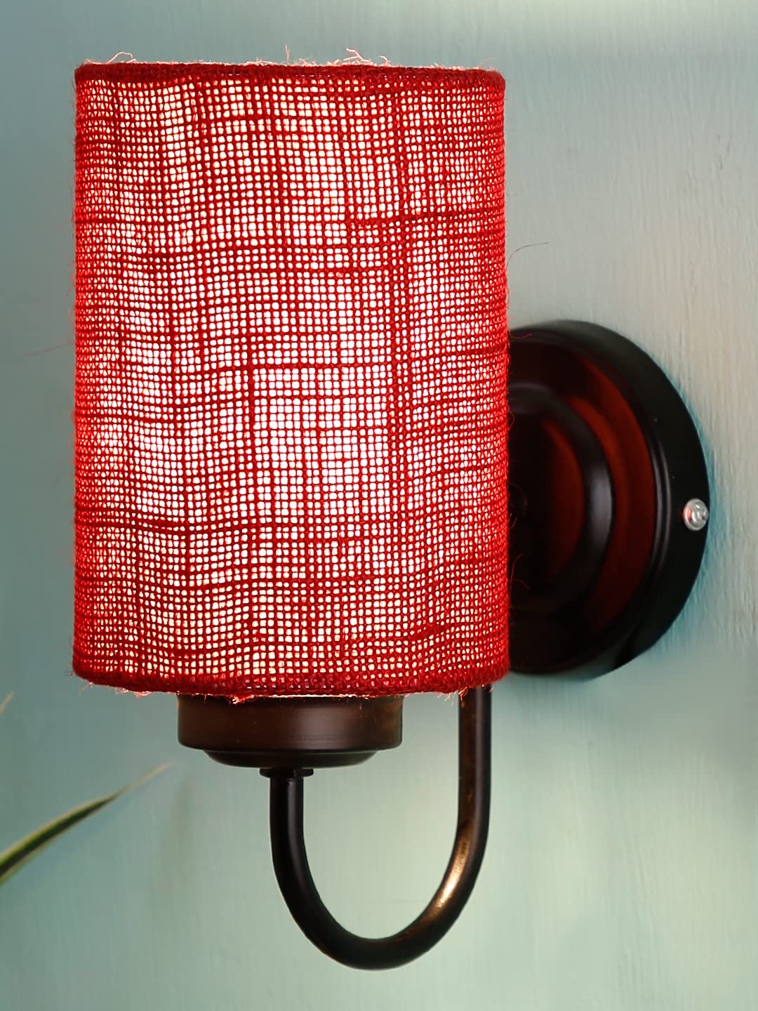 Maroon Jute Wall Mounted lamp with Black Base
