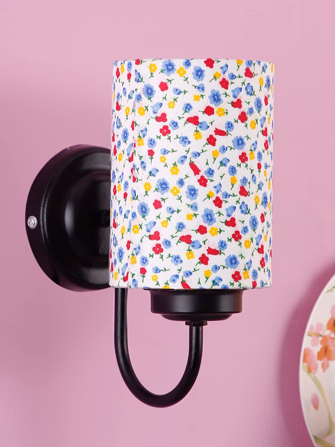 Multicolor Cotton Wall Mounted lamp with Black Base,V49