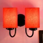 Orange Cotton Double Wall Mounted lamp with Black Base