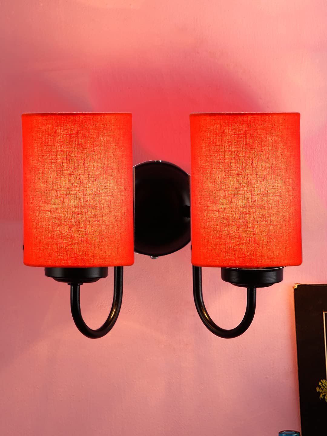 Orange Cotton Double Wall Mounted lamp with Black Base