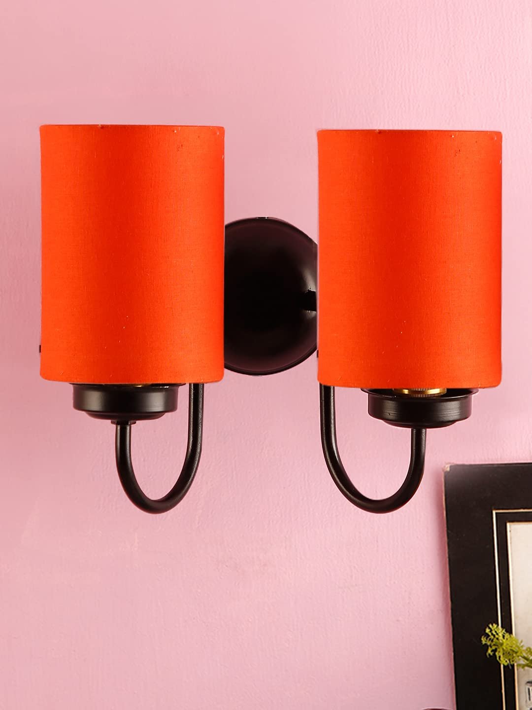 Orange Cotton Double Wall Mounted lamp with Black Base