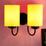 Yellow Cotton Double Wall Mounted lamp with Black Base