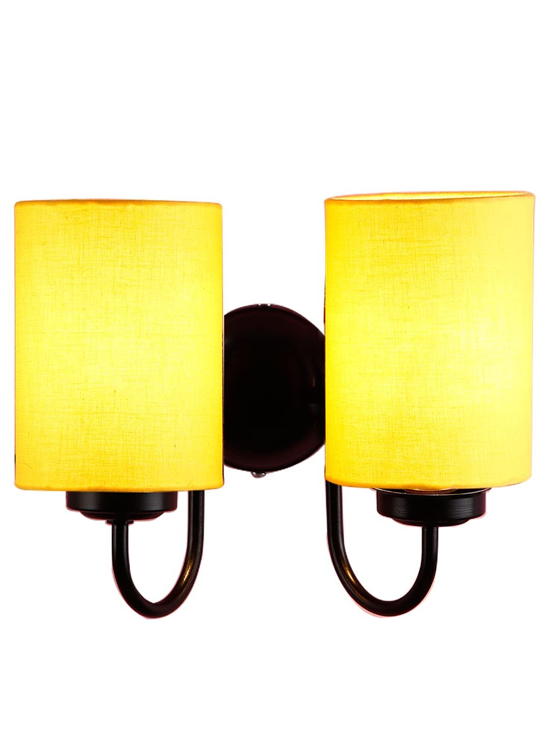 Yellow Cotton Double Wall Mounted lamp with Black Base
