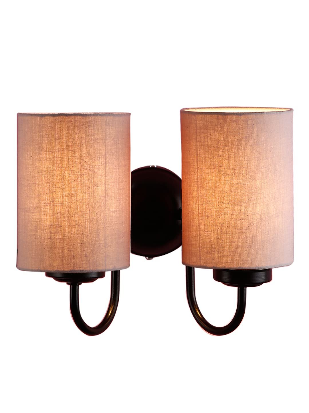 Grey Cotton Double Wall Mounted lamp with Black Base