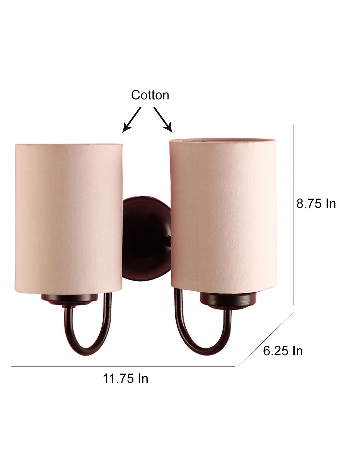 Grey Cotton Double Wall Mounted lamp with Black Base