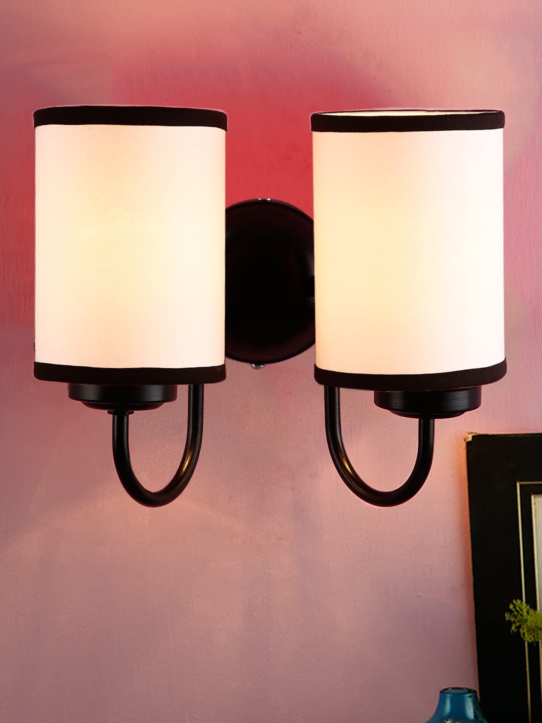 Multicolor Cotton Double Wall Mounted lamp with Black Base,V53